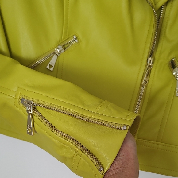 Guess Yellow Leather Moto Jacket - Picture 2 of 8